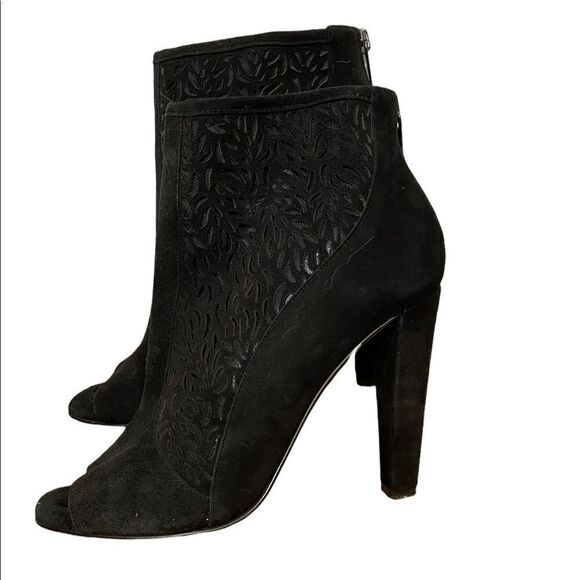 Diane Von Furstenberg Black Lasercut Angel High Heel Peep Toe Ankle Booties - Picture 2 of 13